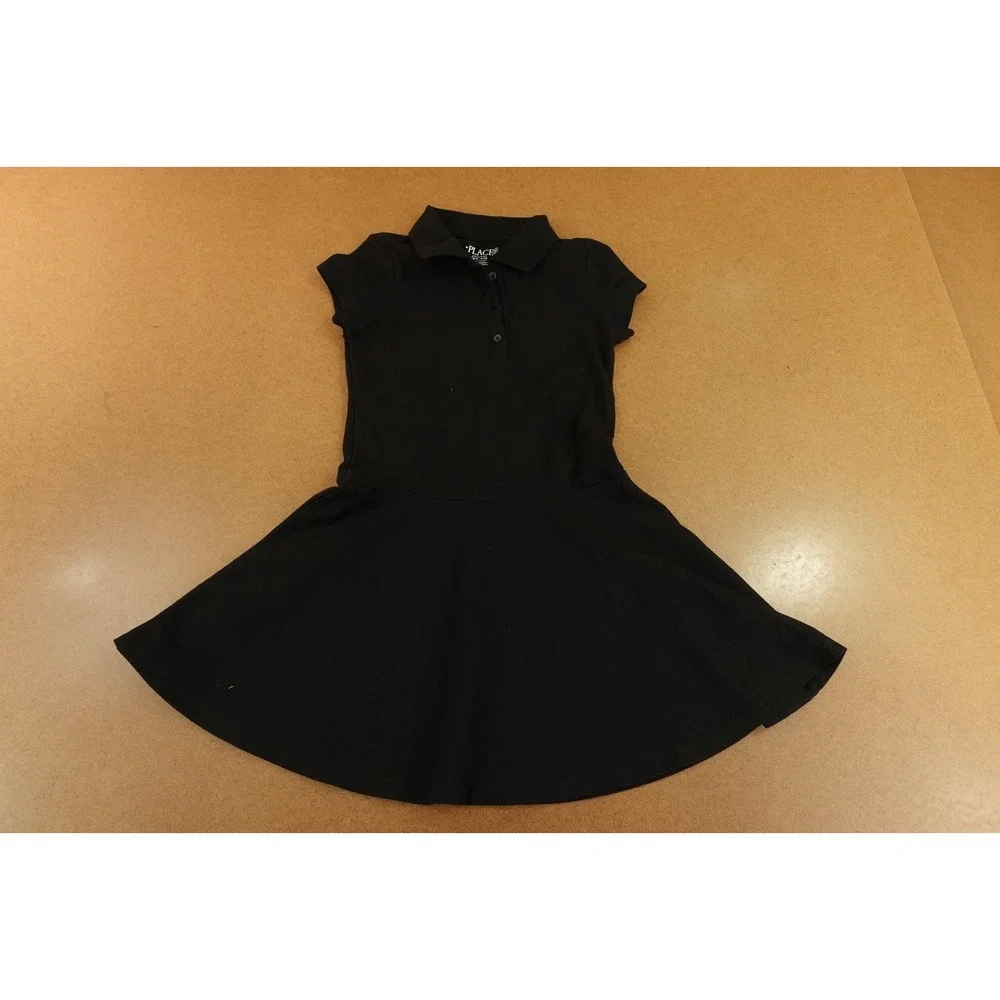 The Childrens Place Girls 5/6 Black Uniform Short Sleeve Pique Polo Dress NWT